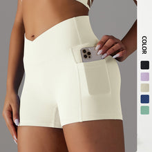 Load image into Gallery viewer, Double Sided Nylon Brushed Cross V Waist Pocket Fitness Yoga Shorts Running Sports Three Point Pants for Women