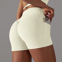 Load image into Gallery viewer, Double-Sided Nylon Brushed Cross V Waist Pocket Yoga Shorts Running Fitness Three-Point Pants for Women2 (1)
