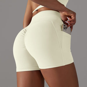 Double-Sided Nylon Brushed Cross V Waist Pocket Yoga Shorts Running Fitness Three-Point Pants for Women2 (1)