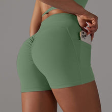 Load image into Gallery viewer, Double-Sided Nylon Brushed Cross V Waist Pocket Yoga Shorts Running Fitness Three-Point Pants for Women2 (3)