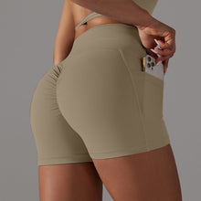 Load image into Gallery viewer, Double-Sided Nylon Brushed Cross V Waist Pocket Yoga Shorts Running Fitness Three-Point Pants for Women2 (4)
