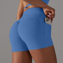 Load image into Gallery viewer, Double-Sided Nylon Brushed Cross V Waist Pocket Yoga Shorts Running Fitness Three-Point Pants for Women2 (7)