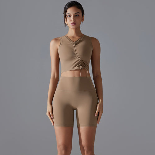 YogaClothesHub Drawstring Sports Underwear Yoga Set Antibacterial Two-Piece Fitness Running Shorts for Women