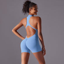 Load image into Gallery viewer, Solid Color High Intensity Nude Feeling Skinny Bodysuit Yoga and Running Fitness Clothing for Women Medium Blue, XL