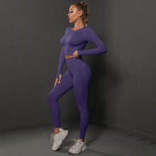 Load image into Gallery viewer, Europe and the United States seamless peach tight hip lift yoga clothing suit sports running fitness clothing two-piece female (18)