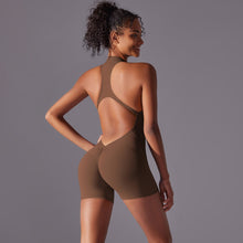 Load image into Gallery viewer, Solid Color High Intensity Nude Feeling Skinny Bodysuit Yoga and Running Fitness Clothing for Women Chestnut, XL