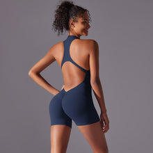 Load image into Gallery viewer, Solid Color High Intensity Nude Feeling Skinny Bodysuit Yoga and Running Fitness Clothing for Women Navy, XL
