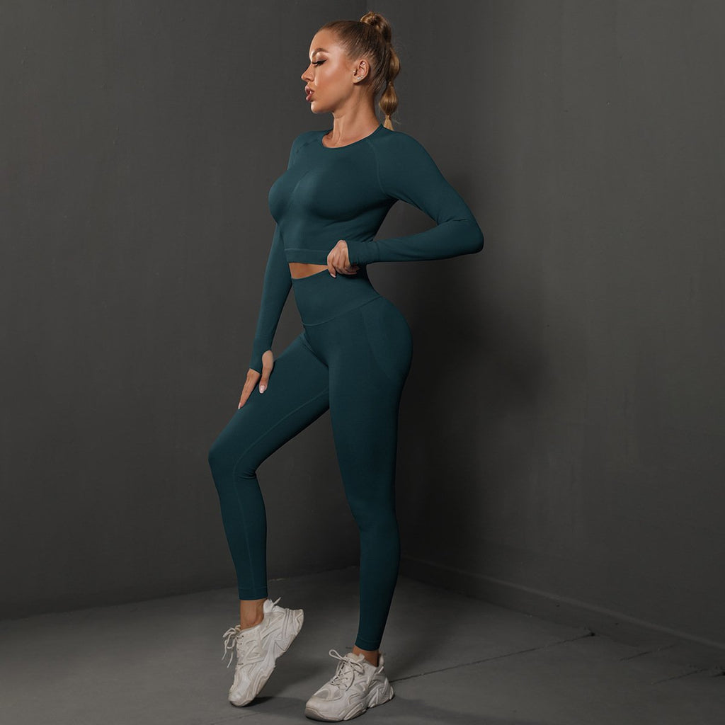 Europe and the United States seamless peach tight hip lift yoga clothing suit sports running fitness clothing two-piece female (4)