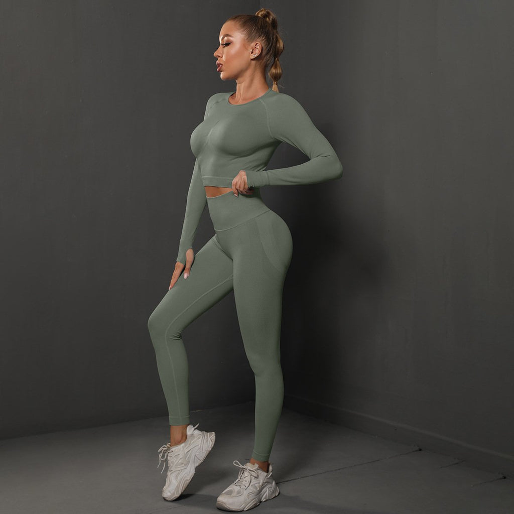 Europe and the United States seamless peach tight hip lift yoga clothing suit sports running fitness clothing two-piece female (8)