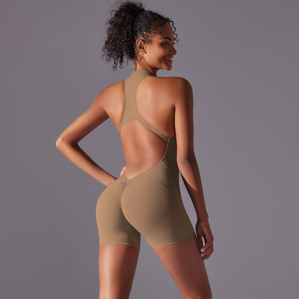 Solid Color High Intensity Nude Feeling Skinny Bodysuit Yoga and Running Fitness Clothing for Women Cocoa, XL