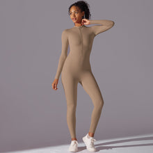 Load image into Gallery viewer, High elastic half-open zipper tight long jumpsuit sports running fitness long sleeve yoga wear (12)