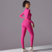 Load image into Gallery viewer, High elastic half-open zipper tight long jumpsuit sports running fitness long sleeve yoga wear (4)