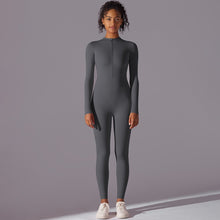Load image into Gallery viewer, High Elastic Half-Open Zipper Long Jumpsuit Sports Running Fitness Long Sleeve Yoga Wear for Women Dark gray, XL