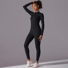Load image into Gallery viewer, High elastic half-open zipper tight long jumpsuit sports running fitness long sleeve yoga wear (8)