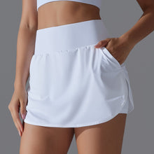 Load image into Gallery viewer, Cool Feeling Sunscreen Tennis Skirt High Waist Tight Skinny Two-Piece Skirt Pants with Back Waist Pocket for Women White, XL