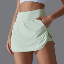 Load image into Gallery viewer, Cool Feeling Sunscreen Tennis Skirt High Waist Tight Skinny Two-Piece Skirt Pants with Back Waist Pocket for Women Light Green, XL