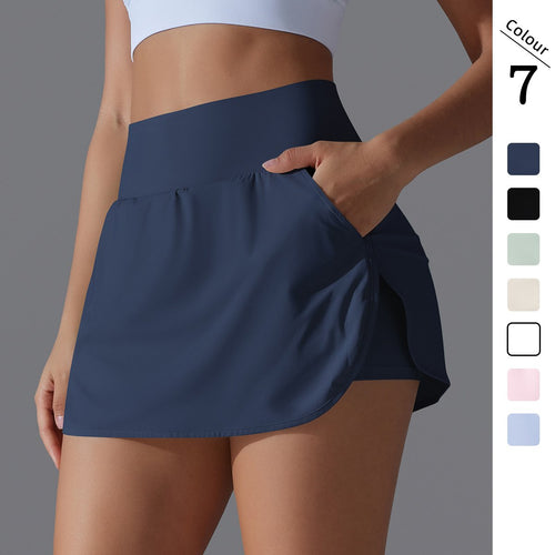 New Cool Feeling Sunscreen Tennis Skirt High Waist Tight Skinny Fake Two Piece Skirt Pants Women Back Waist Pocket Sports Yoga Skirt