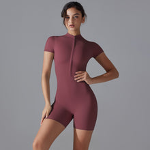Load image into Gallery viewer, YogaClothesHub Summer Yoga Jumpsuit Zipper Short Sleeve Fitness Sportswear for Women
