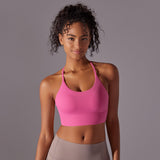 Brushed Double-Sided Nylon Beauty Back Cross Halter Sports Bra Yoga Running Fitness Wear for Women