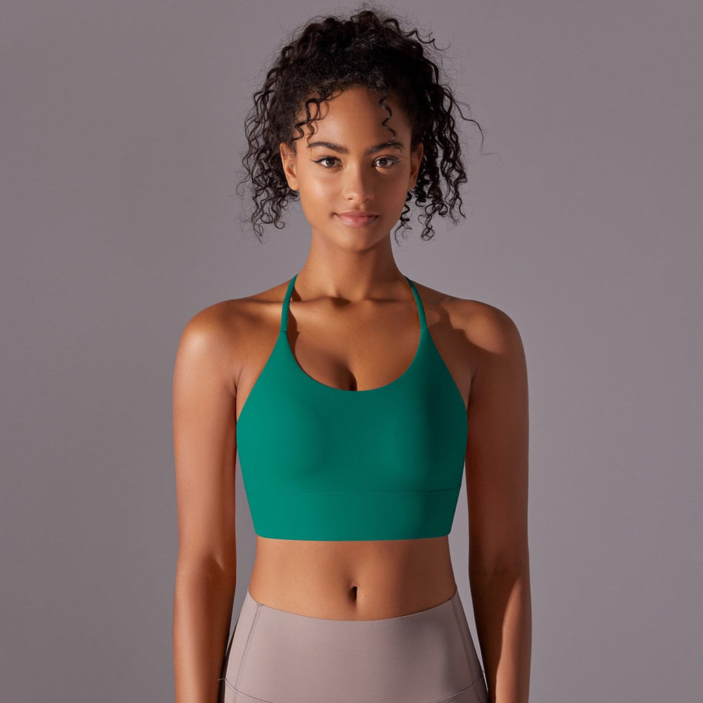 New brushed double-sided nylon solid color beauty back cross halter sports running fitness yoga clothing sports underwear female (5)