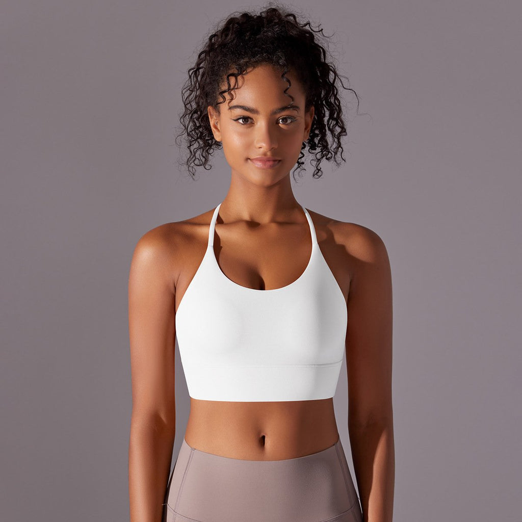 New brushed double-sided nylon solid color beauty back cross halter sports running fitness yoga clothing sports underwear female