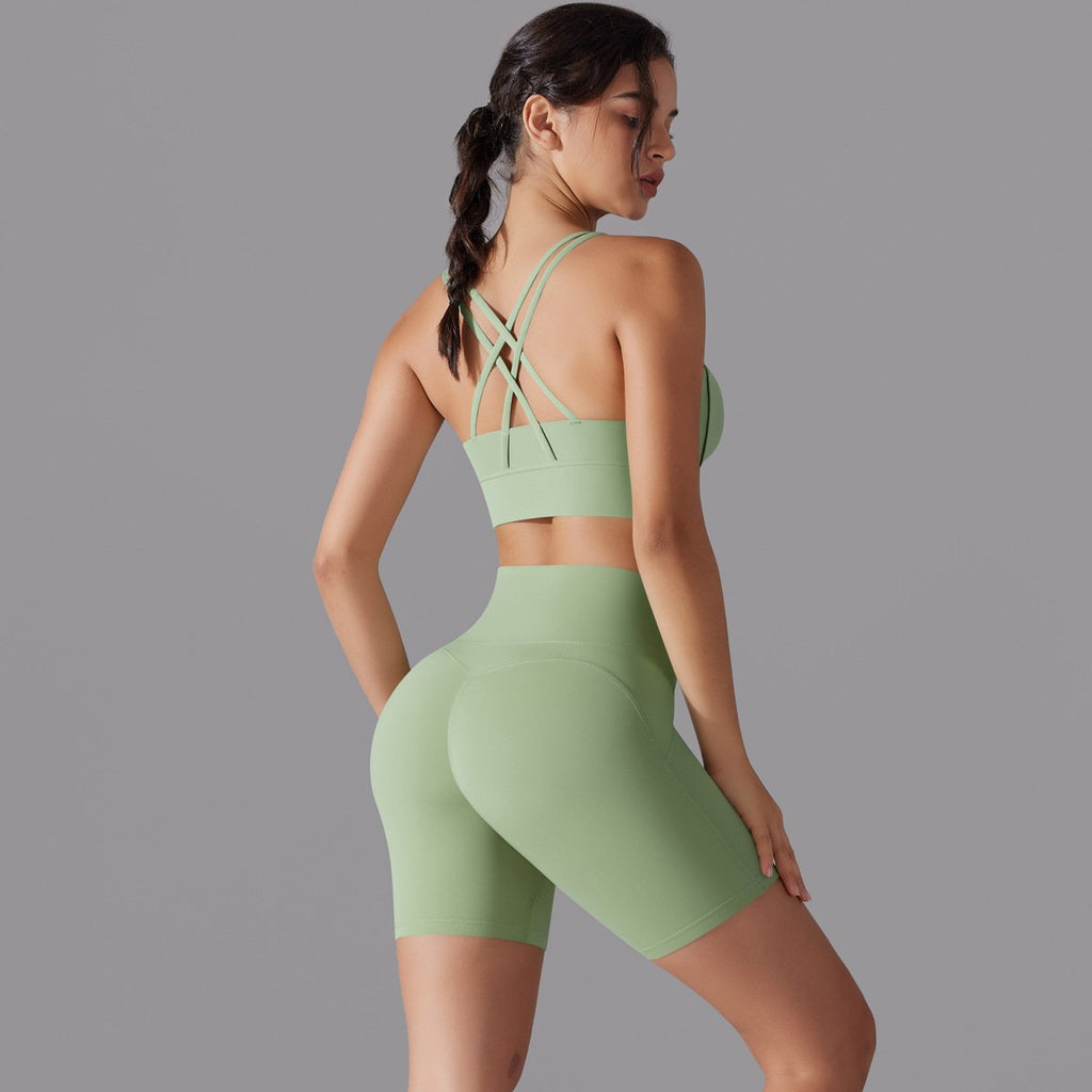 New free panties three-quarter shorts yoga clothing set beauty back cross sports underwear fitness yoga clothing set (3)