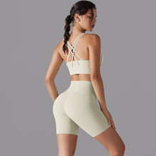 Load image into Gallery viewer, New free panties three-quarter shorts yoga clothing set beauty back cross sports underwear fitness yoga clothing set (4)