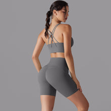 Load image into Gallery viewer, New free panties three-quarter shorts yoga clothing set beauty back cross sports underwear fitness yoga clothing set (5)