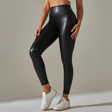 Load image into Gallery viewer, New stretch PU leather pants female colorful high-waisted tight hip outside wearing yoga bottoming pants (1)