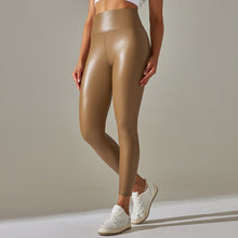 Load image into Gallery viewer, New stretch PU leather pants female colorful high-waisted tight hip outside wearing yoga bottoming pants (4)
