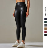 Stretch PU Leather High-Waisted Women‘s Yoga Pants Colorful Tight Hip Bottoming Pants for Women