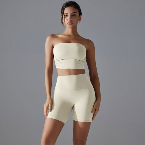 One-piece sports underwear non-slip anti-slip and anti-glare bustier yoga clothing suit bottoming fitness shorts two-piece set (1)