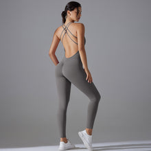 Load image into Gallery viewer, Plus Size S-XL Back V Bodysuits Sports Women Gym Rompers Yoga Set Scrunch Legging Workout One-Piece Jumpsuit Suit Active Wear (6)