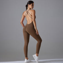 Load image into Gallery viewer, Plus Size S-XL Back V Bodysuits Sports Women Gym Rompers Yoga Set Scrunch Legging Workout One-Piece Jumpsuit Suit Active Wear