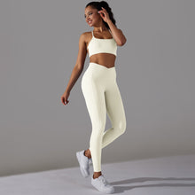 Load image into Gallery viewer, Reversible Nylon Solid Color Cross Back Sports Underwear Yoga Clothing Set Running Fitness Suit Women (2)