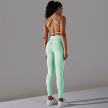 Load image into Gallery viewer, Reversible Nylon Solid Color Cross Back Sports Underwear Yoga Clothing Set Running Fitness Suit Women (3)