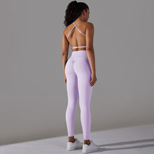 Load image into Gallery viewer, Reversible Nylon Solid Color Cross Back Sports Underwear Yoga Clothing Set Running Fitness Suit Women (4)