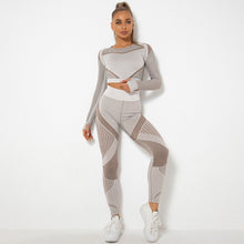 Load image into Gallery viewer, Seamless Hollow Out Yoga Long-Sleeved Two-Piece Suit Women&#8217;S Yoga Wear Sports Fitness Running Yoga Pants (10)
