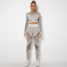 Load image into Gallery viewer, Seamless Hollow Out Yoga Long-Sleeved Two-Piece Suit Women&#8217;S Yoga Wear Sports Fitness Running Yoga Pants (1)