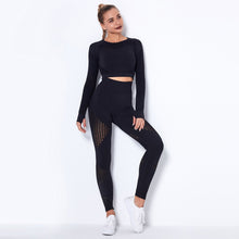 Load image into Gallery viewer, Seamless Hollow Out Yoga Long-Sleeved Two-Piece Suit Women&#8217;S Yoga Wear Sports Fitness Running Yoga Pants (2)