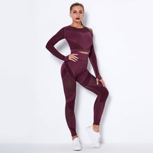 Load image into Gallery viewer, Seamless Hollow Out Yoga Long-Sleeved Two-Piece Suit Women&#8217;S Yoga Wear Sports Fitness Running Yoga Pants (3)