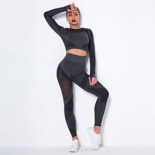 Load image into Gallery viewer, Seamless Hollow Out Yoga Long-Sleeved Two-Piece Suit Women&#8217;S Yoga Wear Sports Fitness Running Yoga Pants (5)