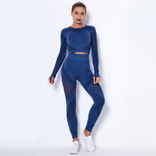 Load image into Gallery viewer, Seamless Hollow Out Yoga Long-Sleeved Two-Piece Suit Women&#8217;S Yoga Wear Sports Fitness Running Yoga Pants (6)