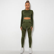 Load image into Gallery viewer, Seamless Hollow Out Yoga Long-Sleeved Two-Piece Suit Women&#8217;S Yoga Wear Sports Fitness Running Yoga Pants (7)