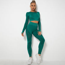 Load image into Gallery viewer, Seamless Hollow Out Yoga Long-Sleeved Two-Piece Suit Women&#8217;S Yoga Wear Sports Fitness Running Yoga Pants (8)