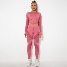 Load image into Gallery viewer, Seamless Hollow Out Yoga Long-Sleeved Two-Piece Suit Women&#8217;S Yoga Wear Sports Fitness Running Yoga Pants (9)