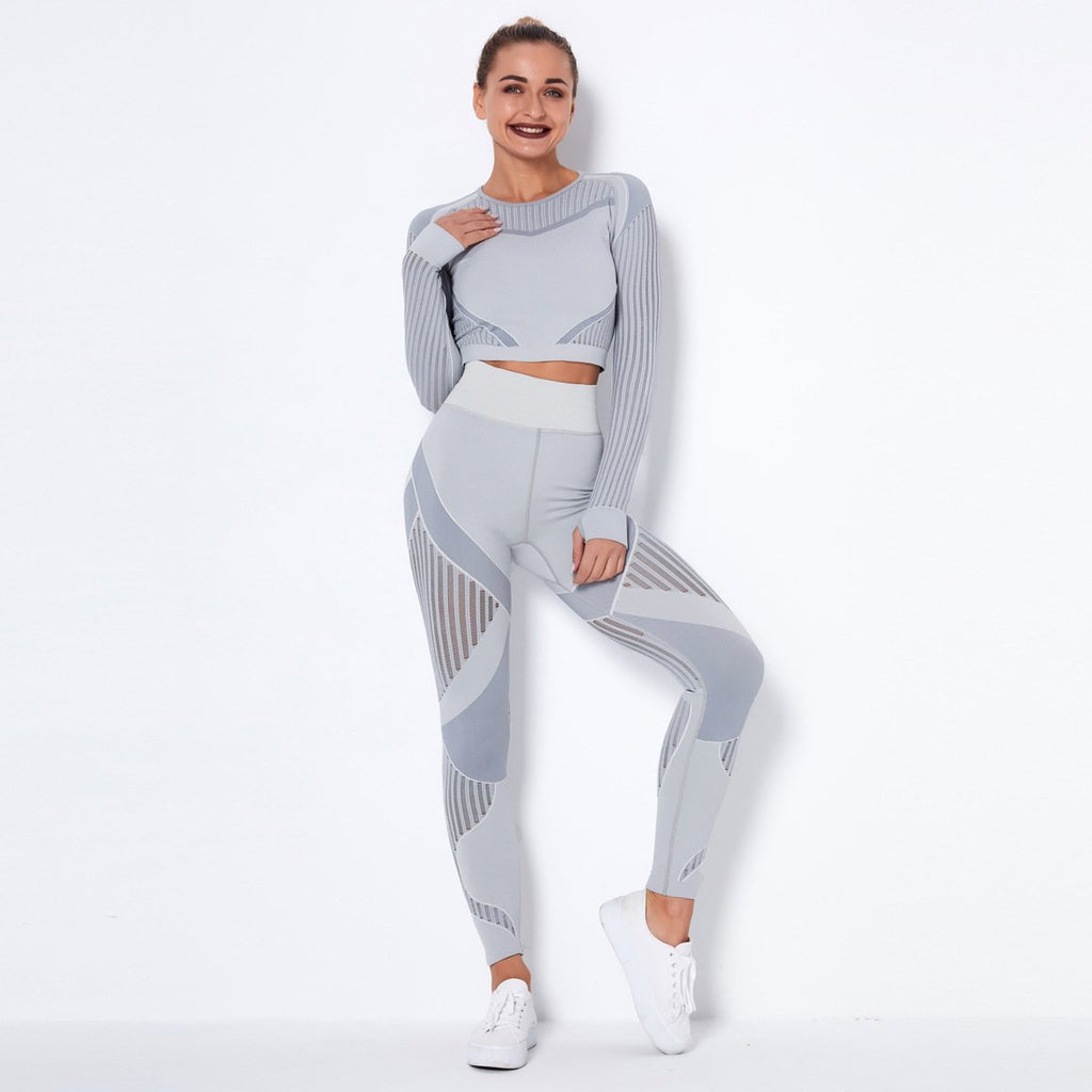 Seamless Hollow Out Yoga Long-Sleeved Two-Piece Suit Women&#8217;S Yoga Wear Sports Fitness Running Yoga Pants