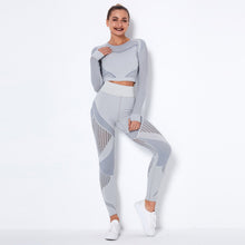 Load image into Gallery viewer, Seamless Hollow Out Yoga Long-Sleeved Two-Piece Suit Women&#8217;S Yoga Wear Sports Fitness Running Yoga Pants