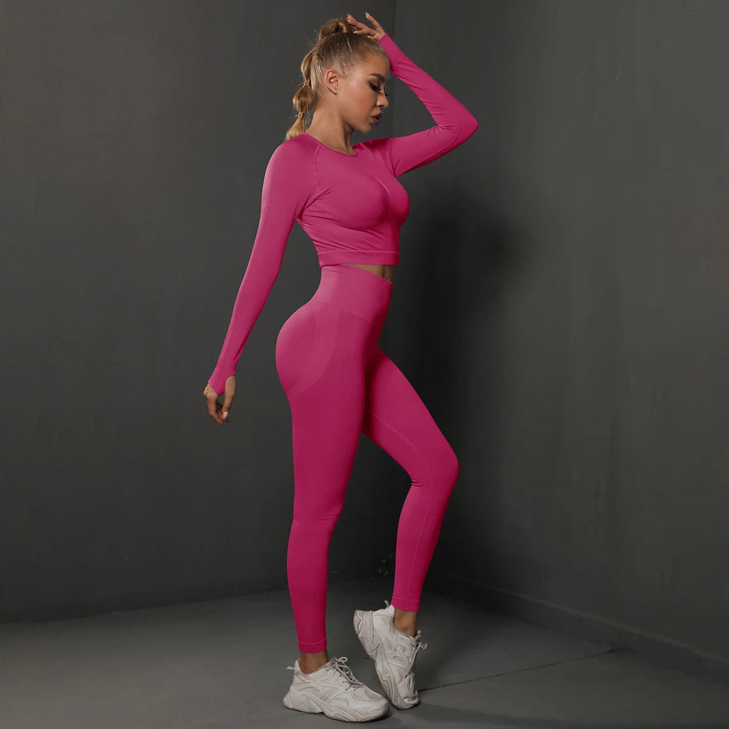 Seamless Peach Lift Yoga Set Fitness Running Sportswear Two-Piece for Women2
