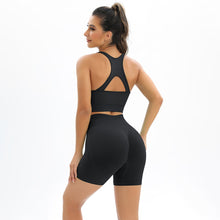 Load image into Gallery viewer, Seamless knitted back and buttocks yoga clothing suit sports running fitness clothing two-piece female (2)